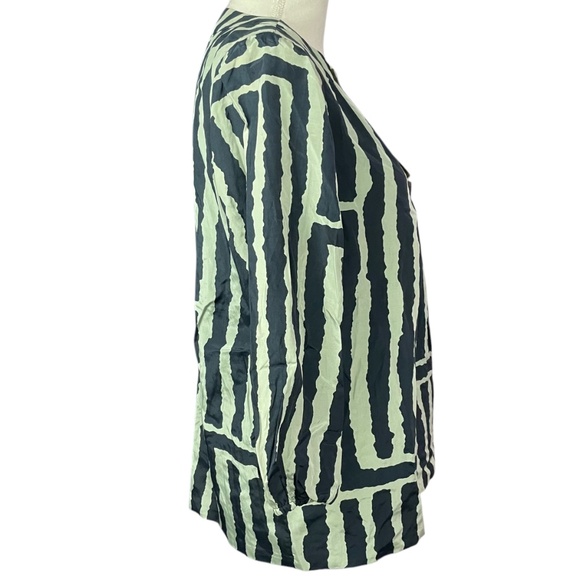 Tibi Silk Wooden Decor Blouse 6 navy white geometric cotton striped balloon - Picture 6 of 13